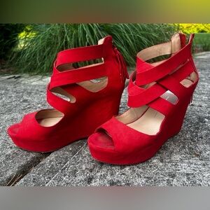 Dolce Vita bright red platform wedge, size 9
